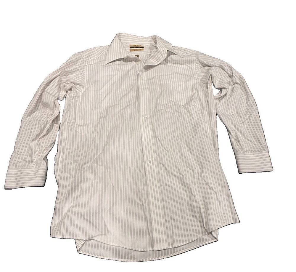 Roundtree & Yorke Gold Label Mens Large 16.5 33 White Pinstripe Dress Shirt